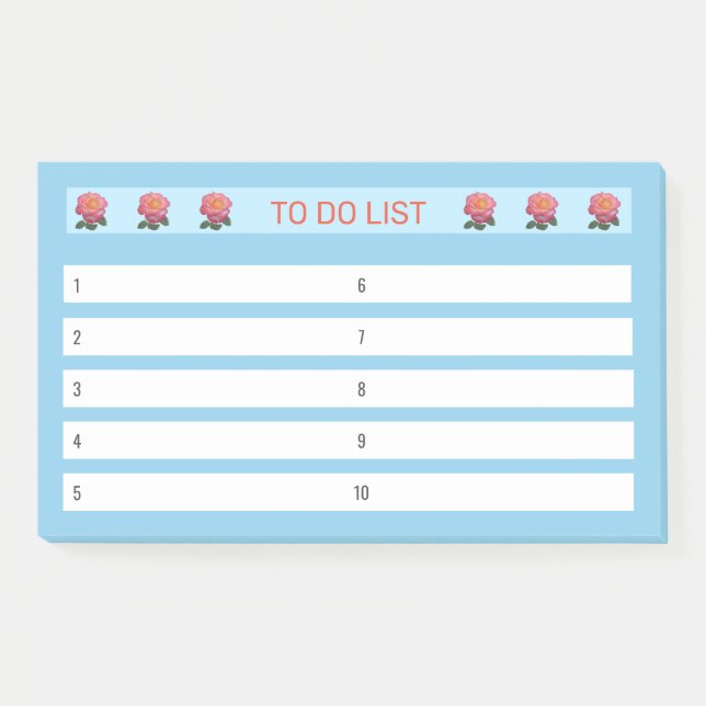 Post-it® Liste de choses à faire Roses sur Turquoise & Blan (Devant)