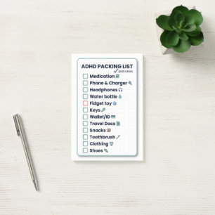 Post-it® Liste de colisage ADHD Check-list de voyage minima