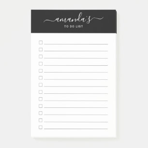 Post-it® Liste de tâches de script moderne noir et blanc