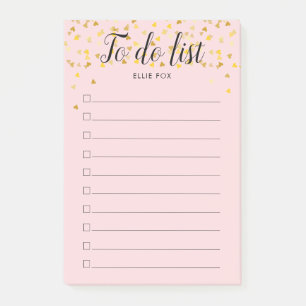 Post-it® Liste de tâches rose poudré cœurs dorés personnali
