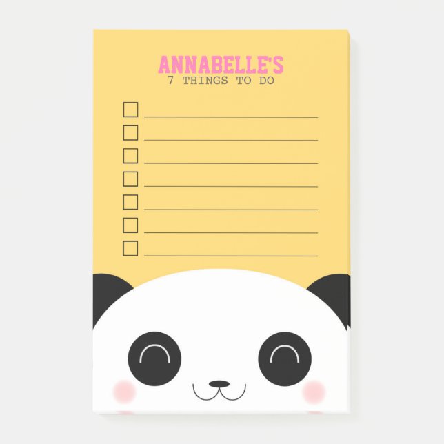 Post-it® Liste Des Petits Enfants À Faire Face Kawaii Panda (Devant)