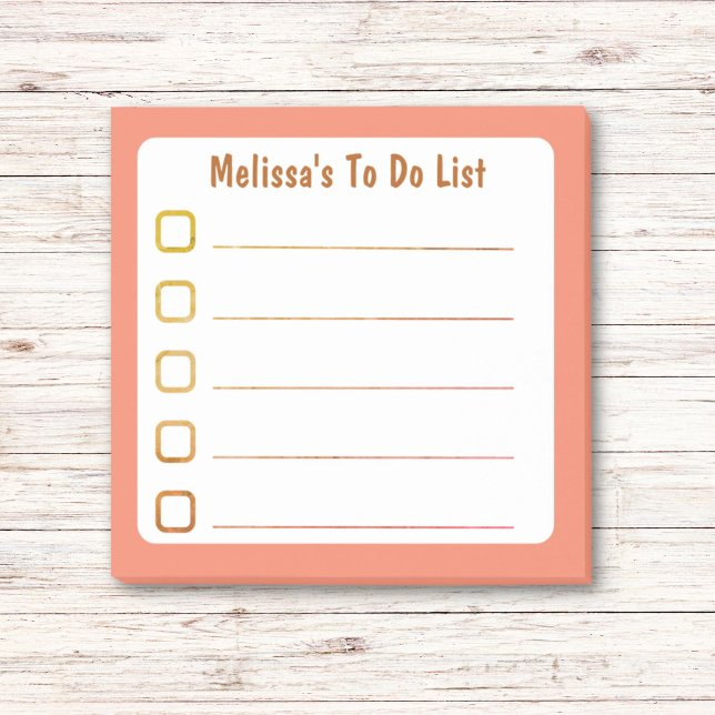 Post-it® Liste Orange Liée À Faire (Orange sticky notes to do list with personalized name.)