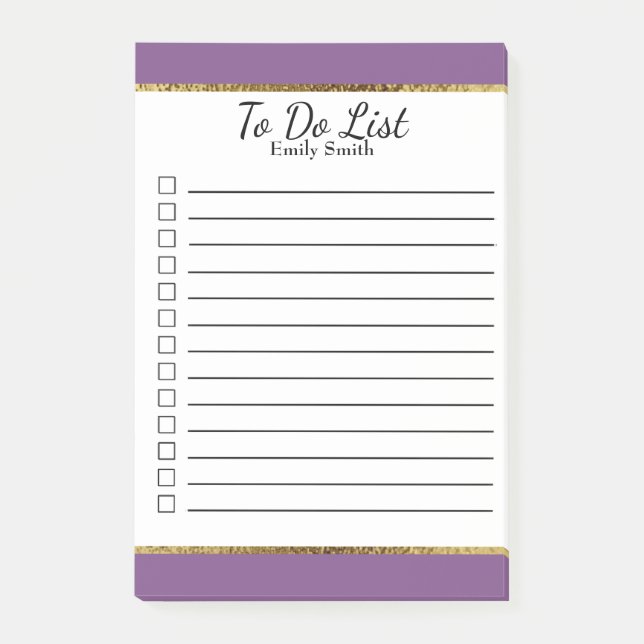 Post-it® Liste Personalisée Violet Blanc Or Lined To Do (Devant)