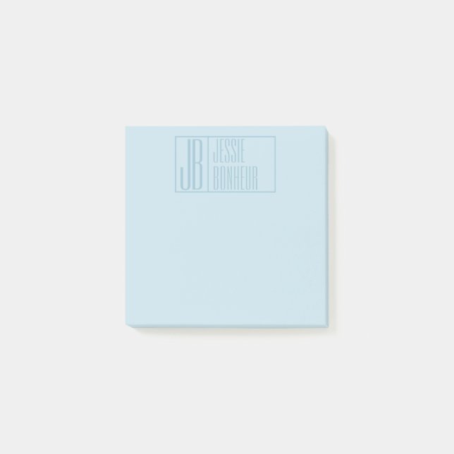 Post-it® Logo moderne bleu clair Initiales & Nom (Devant)