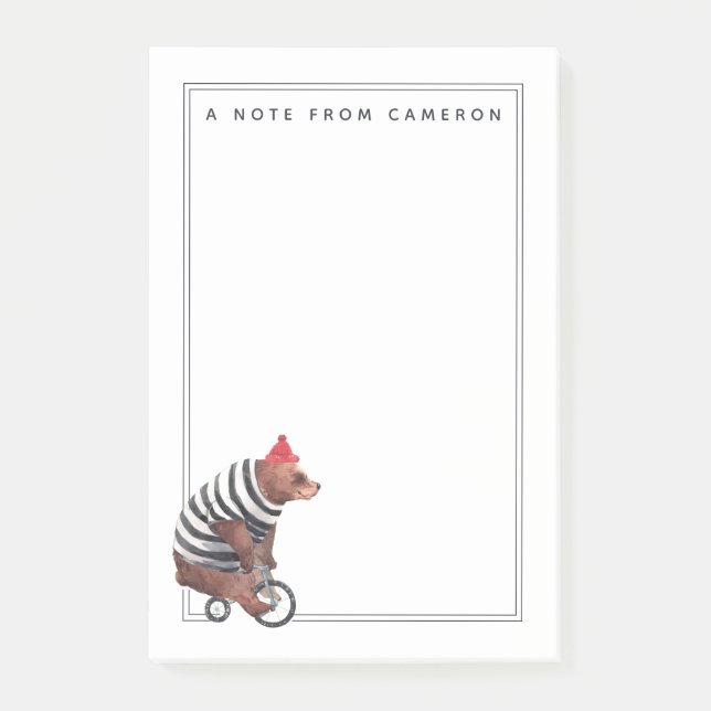 Post-it® L'ours d'amusement de bicyclette | ajoutent votre (Devant)