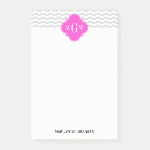 Post-it® Lt Grey Chevron Hot Pink Quatrefoil 3 Monogramme T