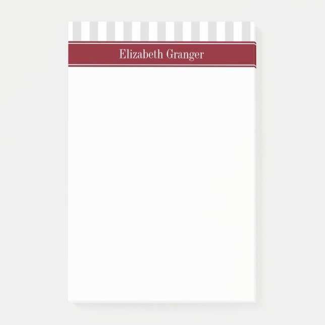 Post-it® Lt Grey White Stripe Bourgogne Nom Monogramme (Devant)