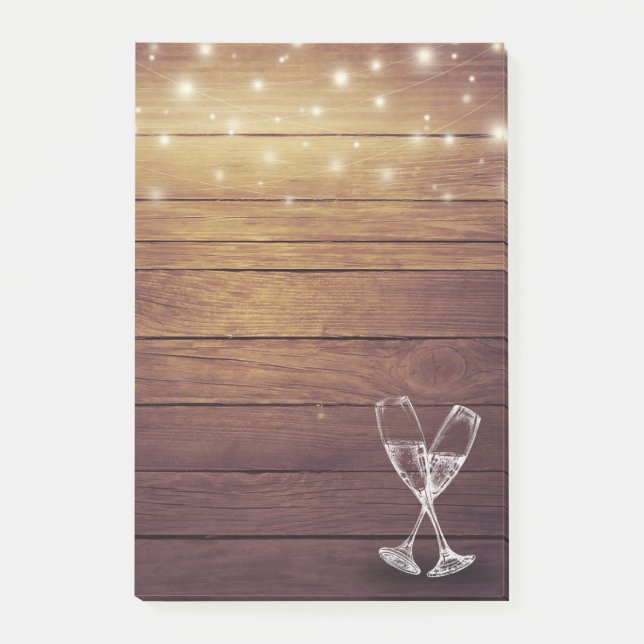 Post-it® Lunettes de Champagne mariage Chaîne Lumière Bois  (Devant)