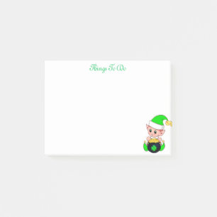 Post-it® Lutin vert et pièces d'or sur fond blanc