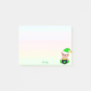 Post-it® Lutin vert et pièces d'or sur fond de couleurs pas