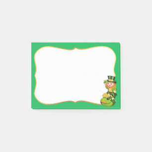 Post-it® Lutins mignons & pot d'or sur fond vert 