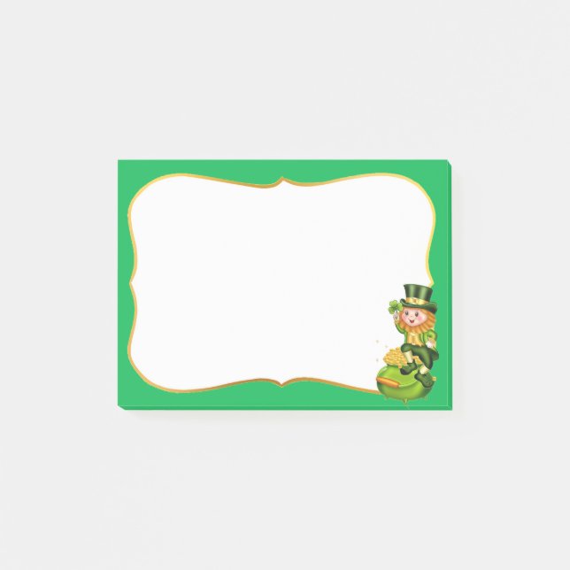 Post-it® Lutins mignons & pot d'or sur fond vert  (Devant)