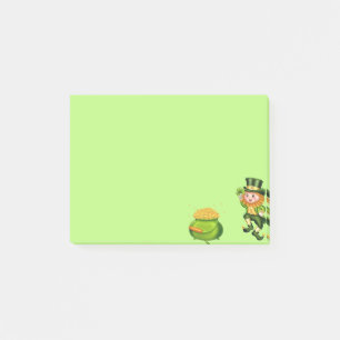 Post-it® Lutins mignons & pot d'or sur fond vert citron