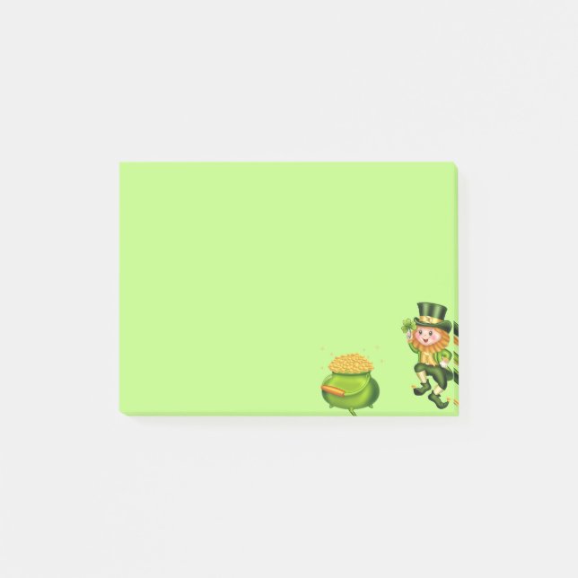 Post-it® Lutins mignons & pot d'or sur fond vert citron (Devant)