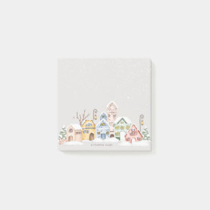 Post-it® Maison rustique de village aquarelle en hiver sur 
