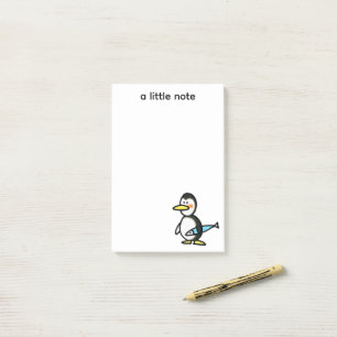 Post-it® Manchot Mignon Tenant un Poisson Bleu