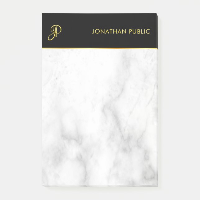 Post-it® Marbre blanc Black Gold Elegant Monogram Modèle (Devant)