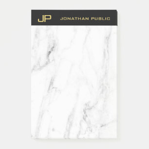 Post-it® Marbre blanc Monogram Gold Texte Élégant Modèle