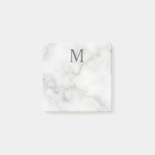 Post-it® Marbre blanc Monogramme personnalisé et nom (Devant)