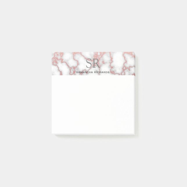 Post-it® Marbre blanc rose or motif (Devant)