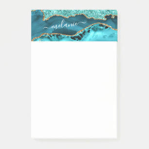 Post-it® Marbre bleu turquoise en or Turquoise Nom personna