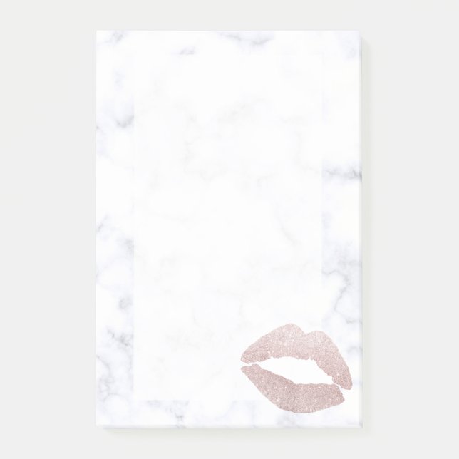 Post-it® marbre rose girly élégant de blanc de lèvres de (Devant)