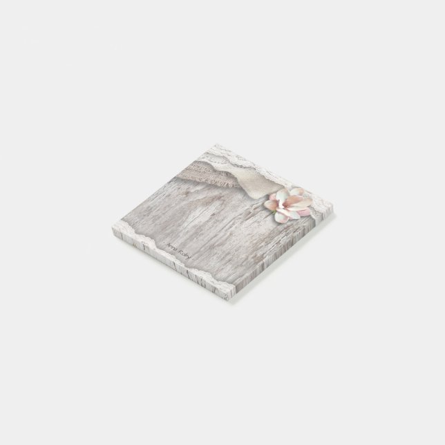 Post-it® Mariage campagnard floral en dentelle de bois rust (Incliné)