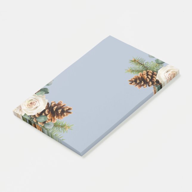 Post-it® Mariage d'hiver Eucalyptus Verdure Roses blanches (Incliné)
