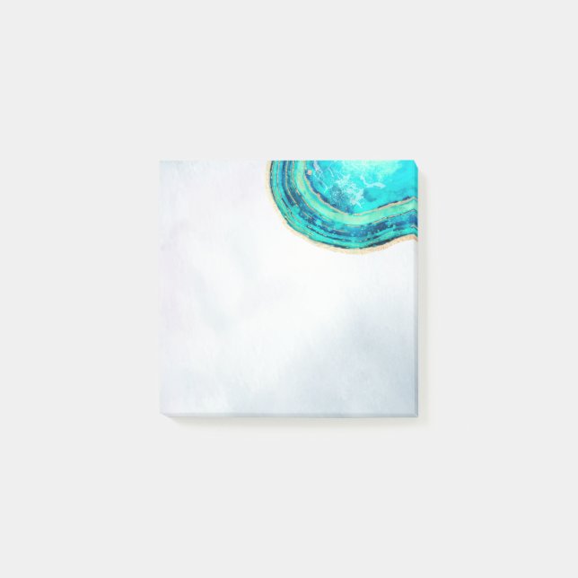 Post-it® Mariage Elegant Aquarelle Turquoise & Gold Geode S (Devant)