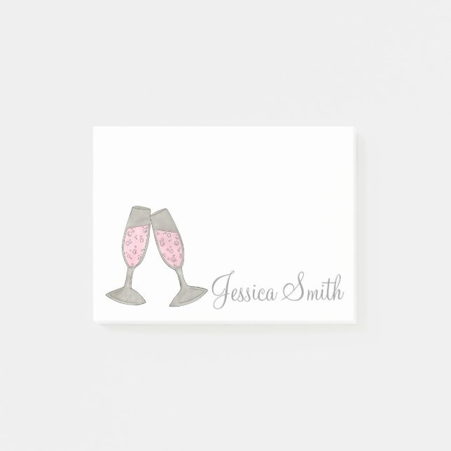 Post-it® Mariage en verre de champagne rose personnalisé Po (Devant)