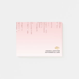 Post-it® Mariage Moderne Paillettes Roses et Anneaux Dorés
