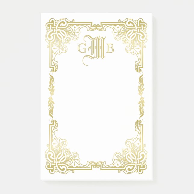 Post-it® Mariage Monogramme classique Gold Cadre traditionn (Devant)