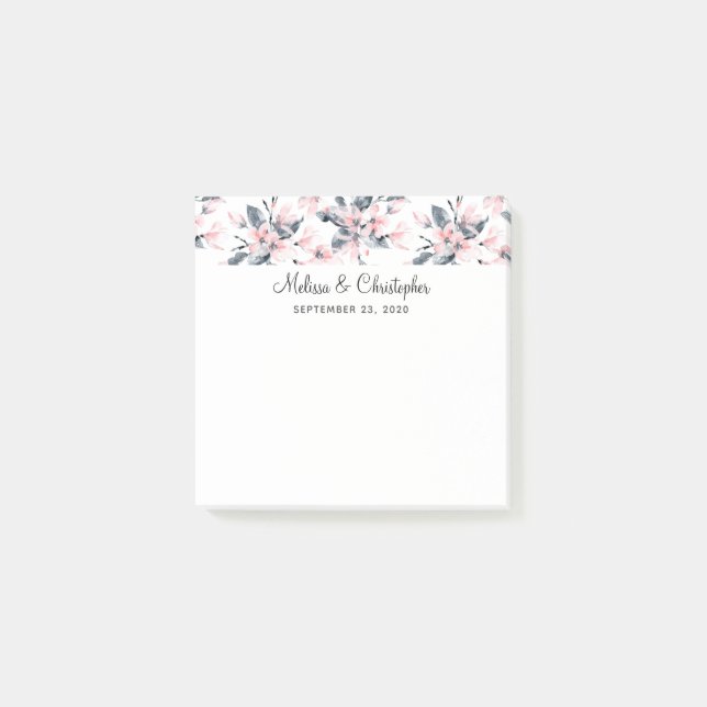 Post-it® Mariage Motif rose et gris Floral (Devant)