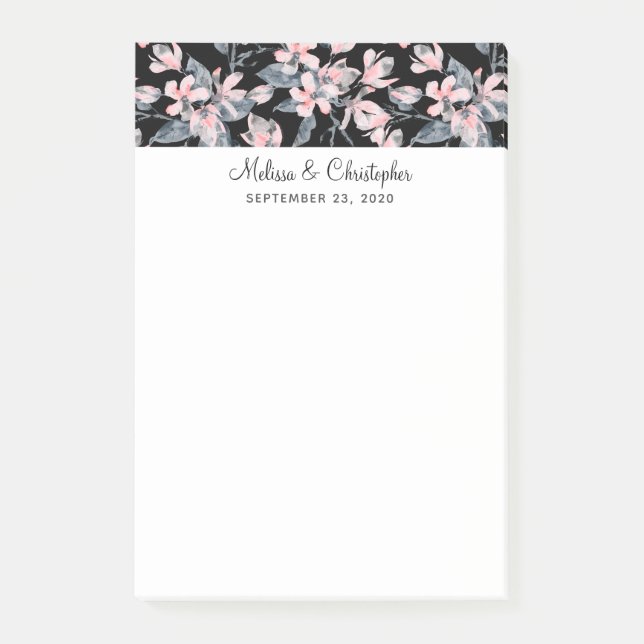 Post-it® Mariage Motif rose et gris Floral (Devant)