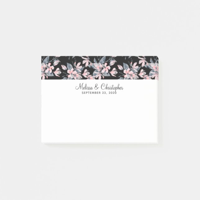 Post-it® Mariage Motif rose et gris Floral (Devant)