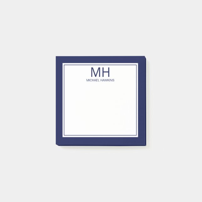 Post-it® Marine Bleu Blanc Monogrammé Hommes (Devant)