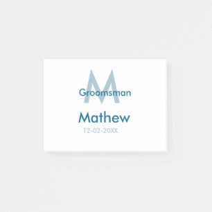 Post-it® Marine bleu groomsman nom lettre date masculin par