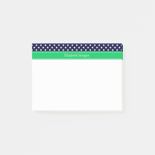 Post-it® Marine Blue Wt Polka Dot Emerald Nom vert Monogram (Devant)