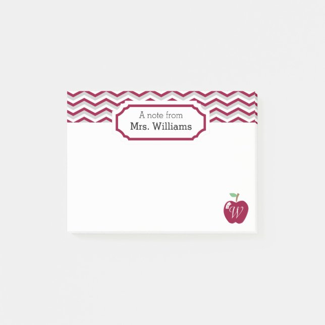 Post-it® Maroon Chevron Apple Monogramme Note de l'enseigna (Devant)