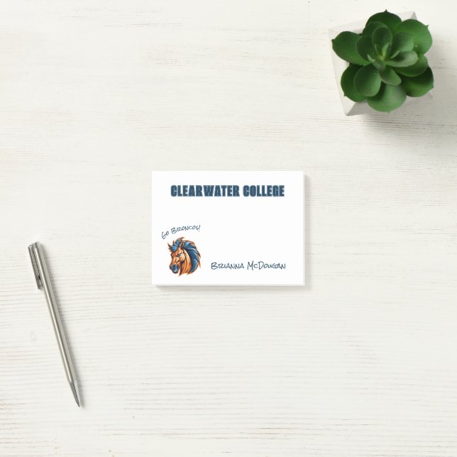 Post-it® Mascotte Stallion Broncos PERSONNALISÉE | Bleu et  (Bureau)