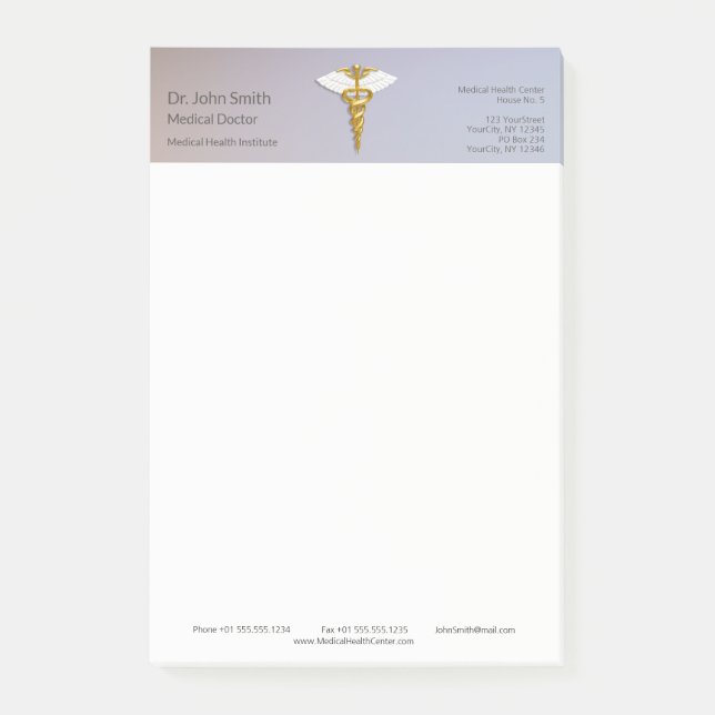 Post-it® Médicale Elegant Gold Caduceus ailes blanches (Devant)
