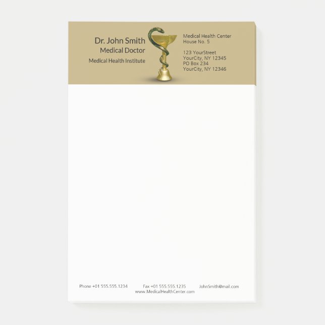 Post-it® Médicale Snake Bowl Hygieia Gold Caduceus Beige (Devant)