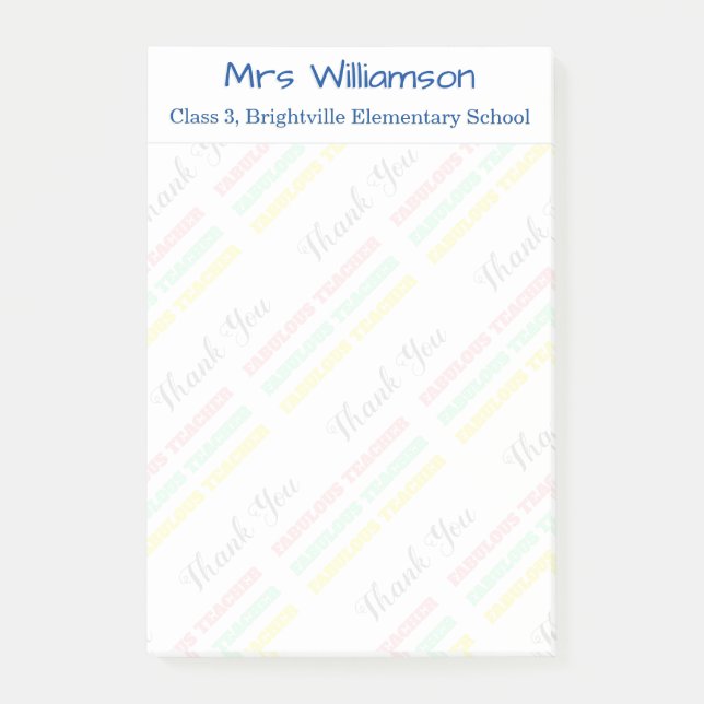 Post-it® Merci Nom de l'enseignant Classe École Pastel (Devant)