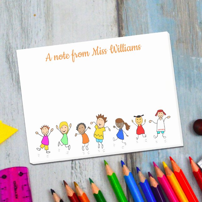 Post-it® Message Enfants Heureux De Nom D'enseignant Person (Créateur téléchargé)