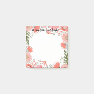 Post-it® Message floral de l'enseignant il note