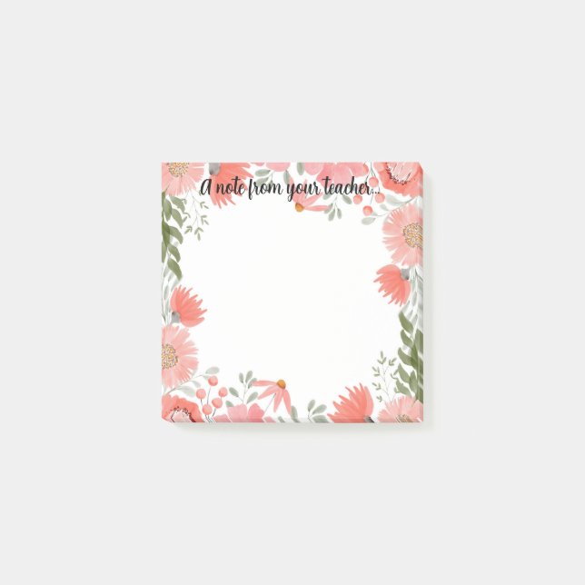 Post-it® Message floral de l'enseignant il note (Devant)