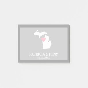 Post-it® Michigan State Map with Custom Love Heart and Name