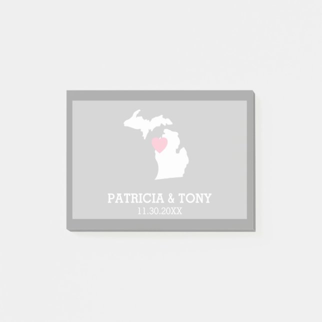 Post-it® Michigan State Map with Custom Love Heart and Name (Devant)