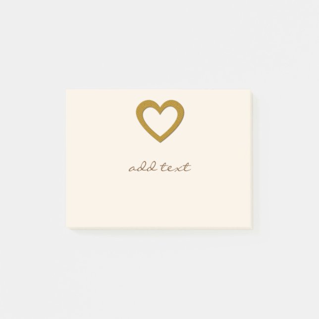 Post-it mignon avec le coeur d'or d'amour (Devant)