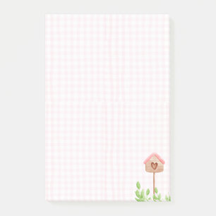 Post-it® Mignon Carreaux Roses Maisonnette à Oiseaux Cottag